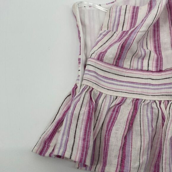 New Francesca's Slone One Shoulder Stripe Peplum Linen Blend Top Small - Picture 9 of 15